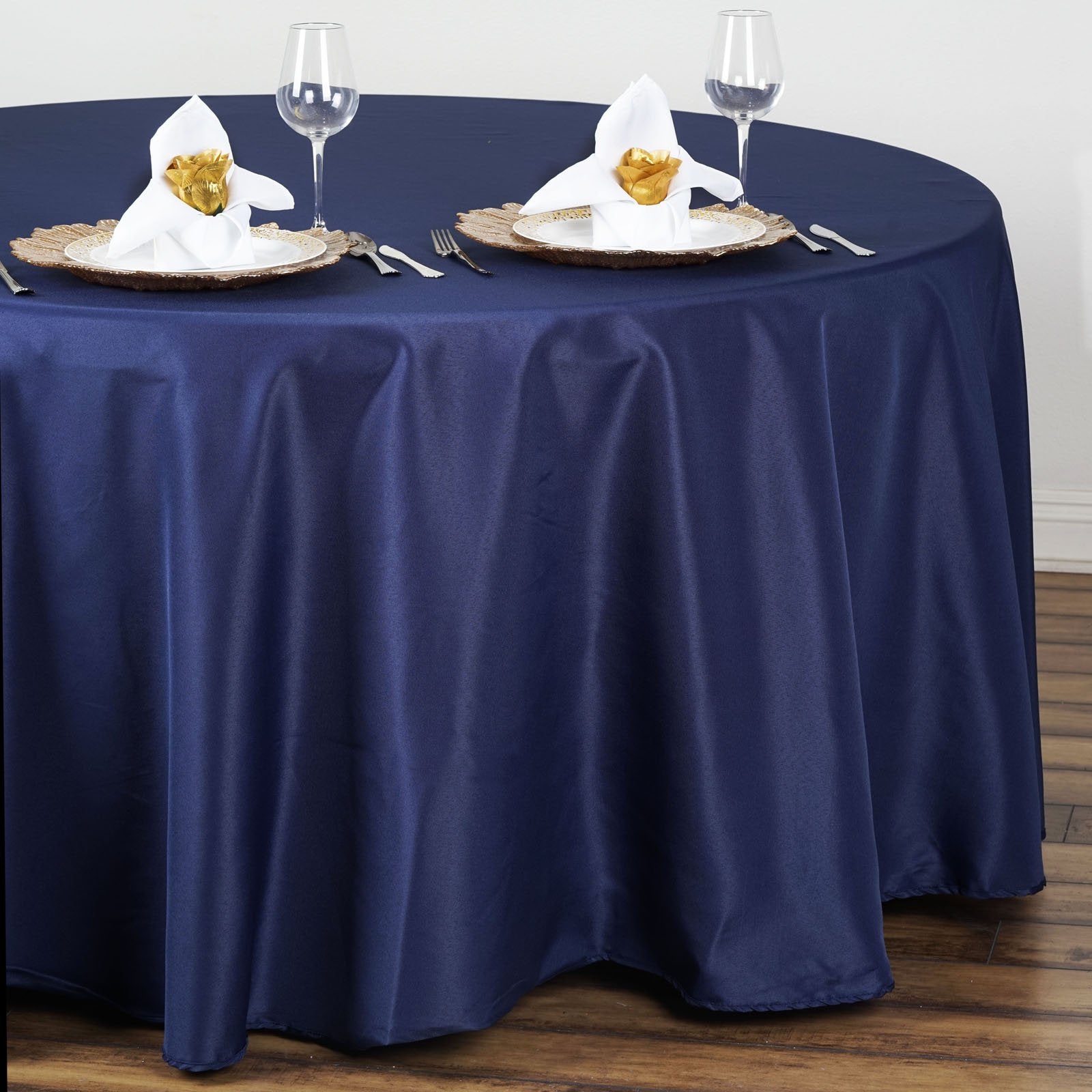 Balsacircle 108 Inch Navy Blue Round Polyester Tablecloth Fabric Table Cover Linens For Wedding Party Banquet Reception Events K